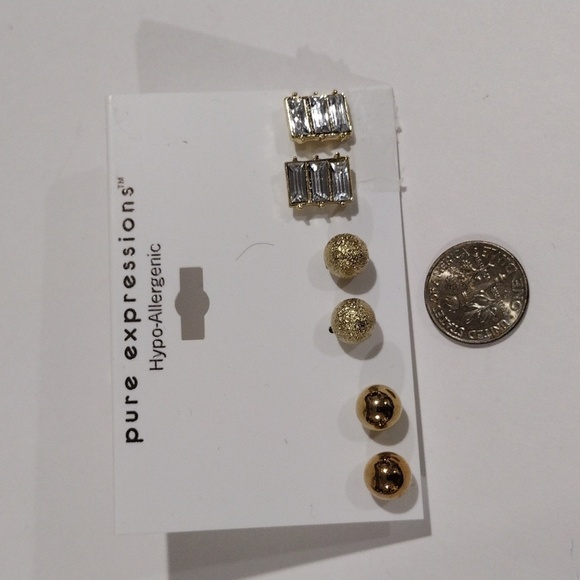 Expressions Set of 3 Gold tone Crystal Hypo-Allergenic Women's Stud Earrings - Picture 9 of 9